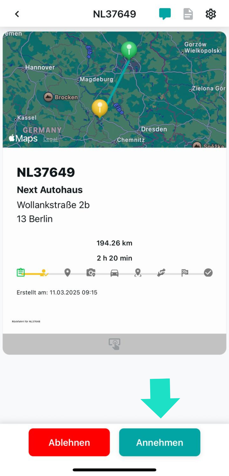Schaltfläche „Fahrt annehmen“