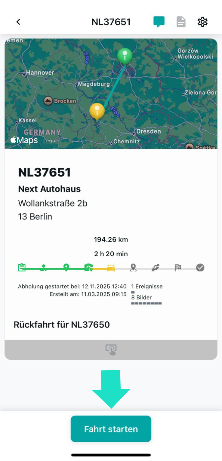 Schaltfläche „Fahrt starten“