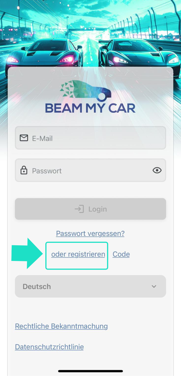 Schaltfläche „Registrieren“ in der App