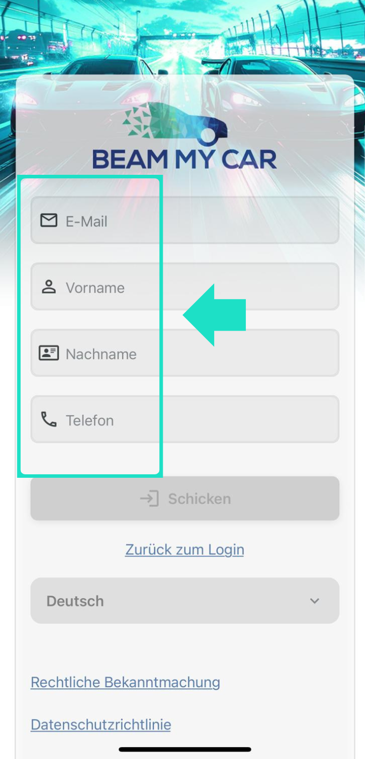 Eingabe der Registrierungsdaten